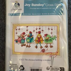 Joy Sunday Chicken knitting a sweater Complete Cross Stitch Kit #C622 New